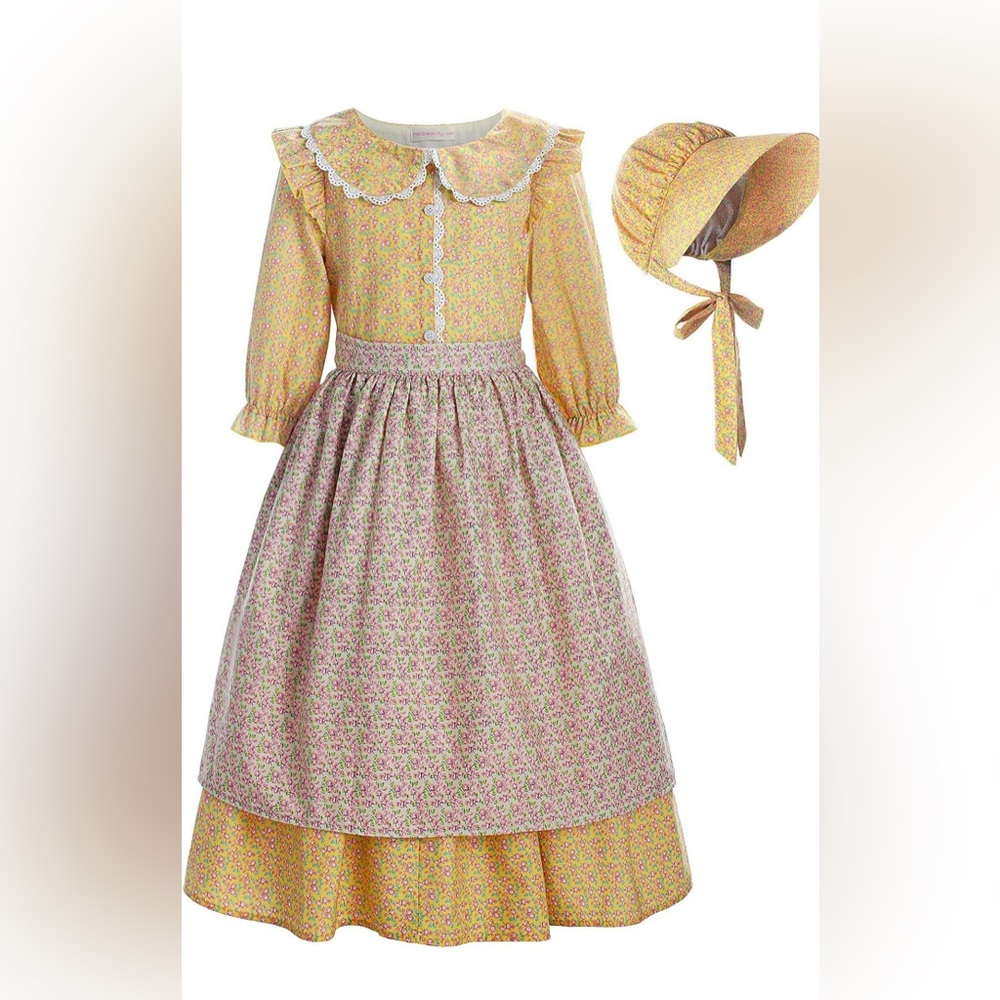 Pioneer Girl Costume Colonial Prairie Dress Yellow